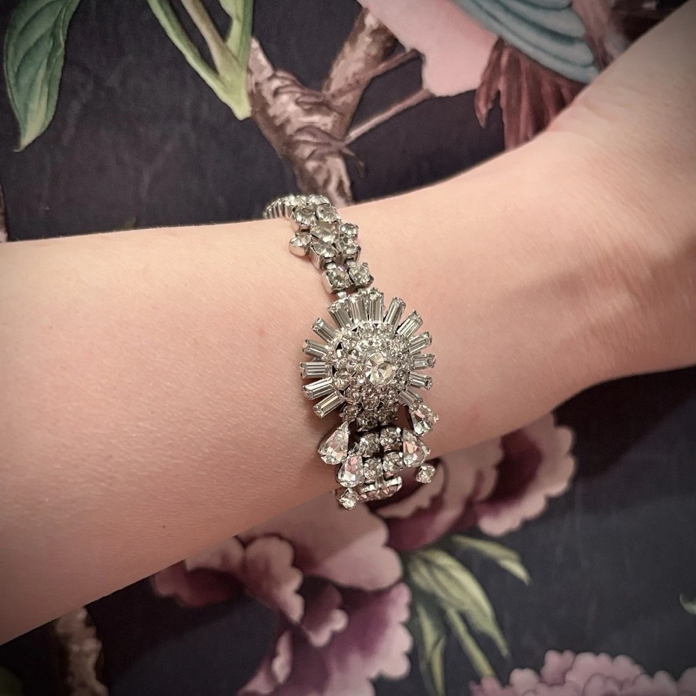Vintage, PARCO Asymmetrical silver crystal Bracelet - Mid-Century